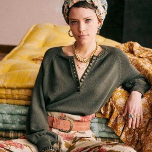 Sezane Olive Green Crew Neck Sweater